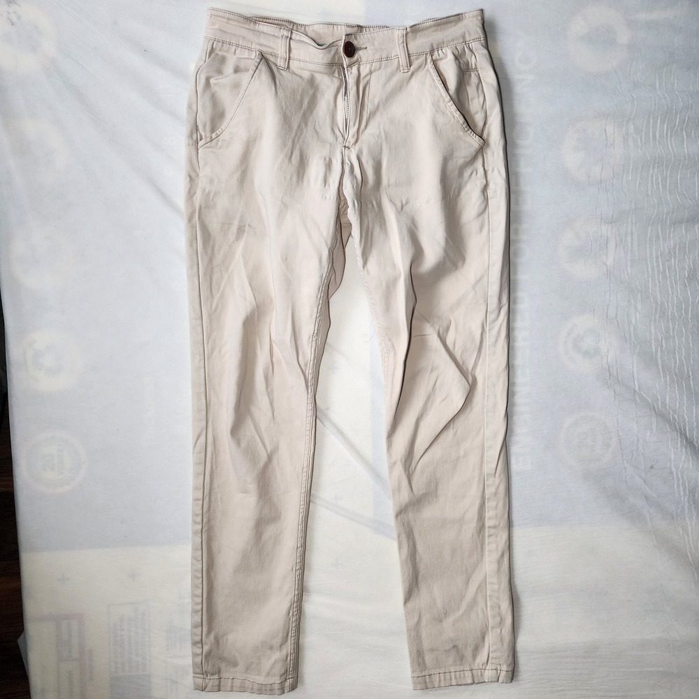 Mugsy Chinos Mens 32x30 Khaki Good Stretch Slim Fit Tapered Sand Pants Preppy